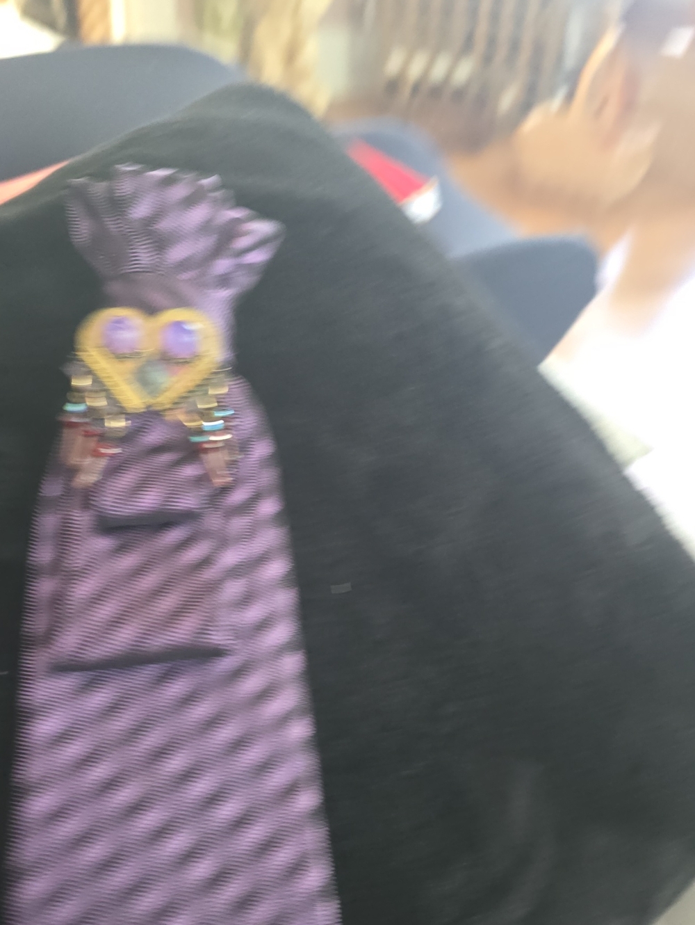 Black & Purple Hand Designed Decorative Necktie with Heart Accent